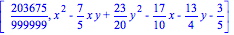 [203675/999999, x^2-7/5*x*y+23/20*y^2-17/10*x-13/4*y-3/5]
